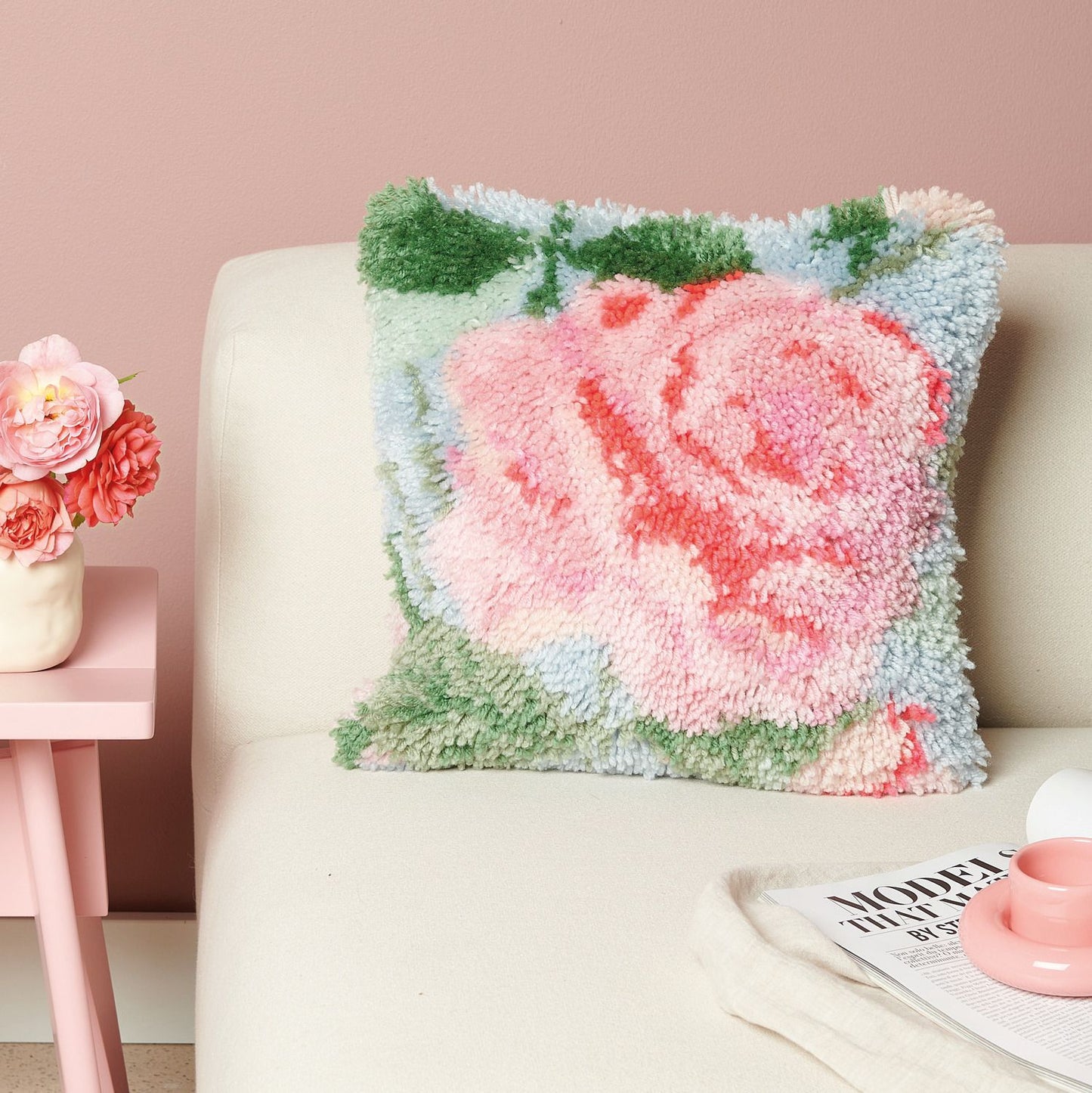 Knoop Pakket Hooki Hooki Kussen Flower Pink